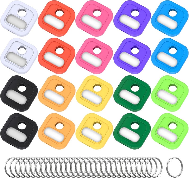 ttstar 20 Pack Silicone Key Caps with Labels - 1 Inch Square Key Covers Caps for 0.9-1.05 Inch Standard Keys, Durable Key Color Identifiers with Blank Paper Labels, 10 Colors - Image 1